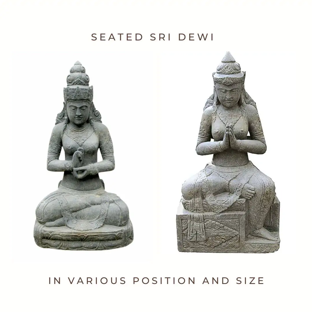  Product image 1 of the product “Seated Sri Dewi, in the sizes from 75cm to 150cm. position Turning the wheels and on a pedestal ”